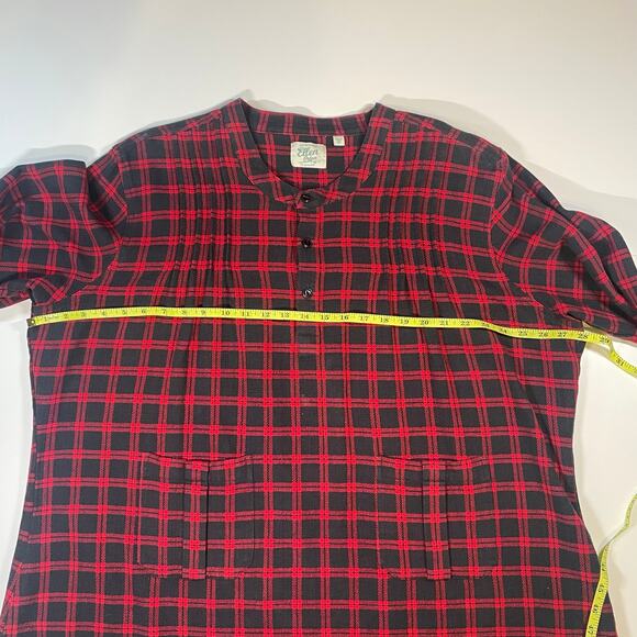 Ellen Orton 2X Plaid Cotton Henley Tunic Red Black Long Sleeve Pockets Cozy Top - Picture 5 of 11